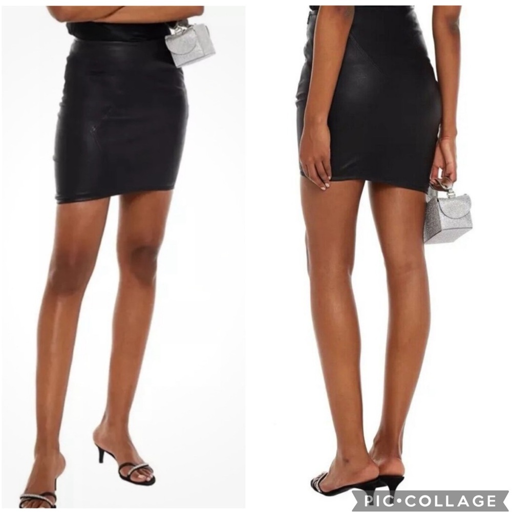 Ba&sh Jupe Party‎ Asymmetrical Lamb Leather Mini Skirt Black 8